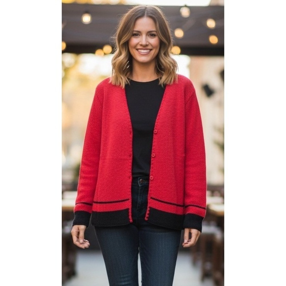 Willow Cardigan Sweater Women's L Red Knit Hook & Eye‎ Closure Preppy USA NWT